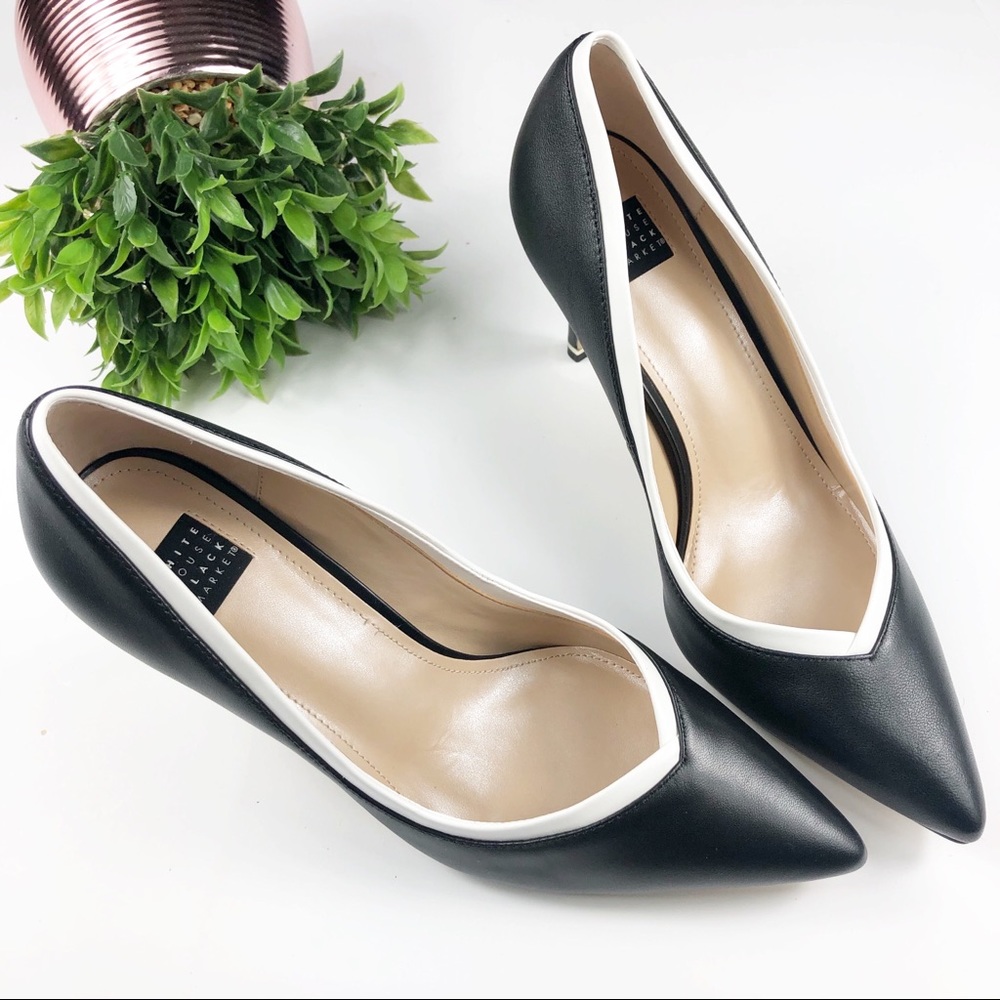 WHBM Holly Contrast Trim Leather Pumps